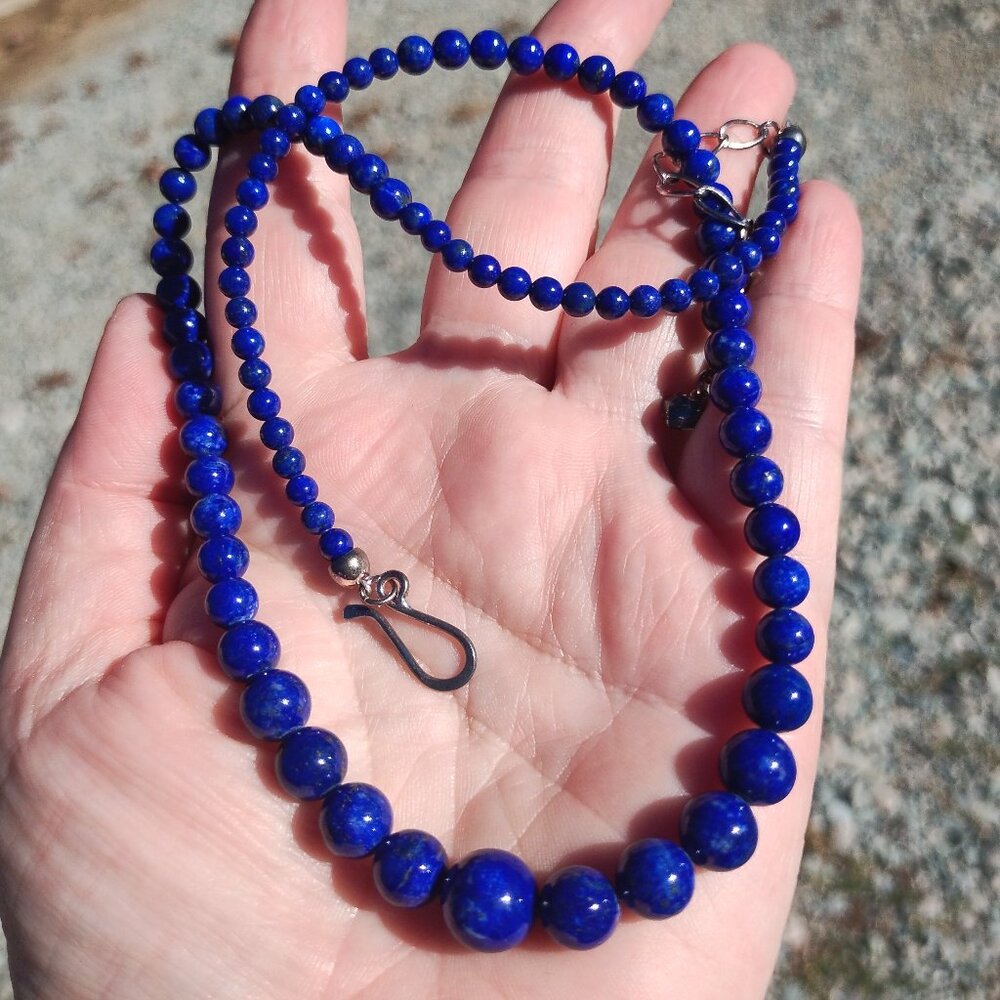 Jay King DTR Mind Finds Graduated Lapis Lazuli necklace 925 Sterling Silver